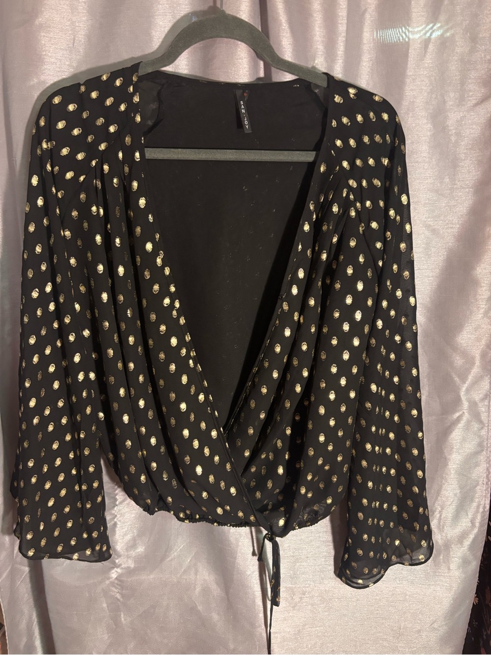 San Joy Black Blouse with Gold Dot Print